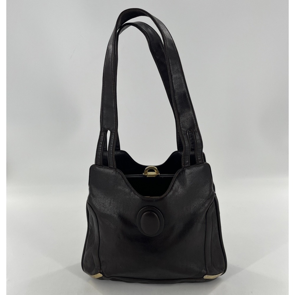 Vintage Mid Century Modern Lou Taylor Leather Satchel Shoulder Brown Bag Mirror